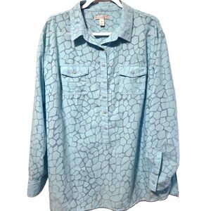 Dana Buchman Blue Animal Print Blouse Size XL